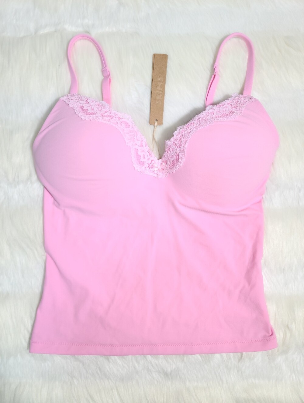 SKIMS Fits Everybody Lace Push Up Cami Top Pink Bubblegum Tonal Women Small NEW